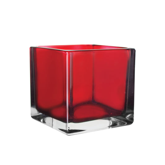 A square red stained glass vase by 46 & Spruce