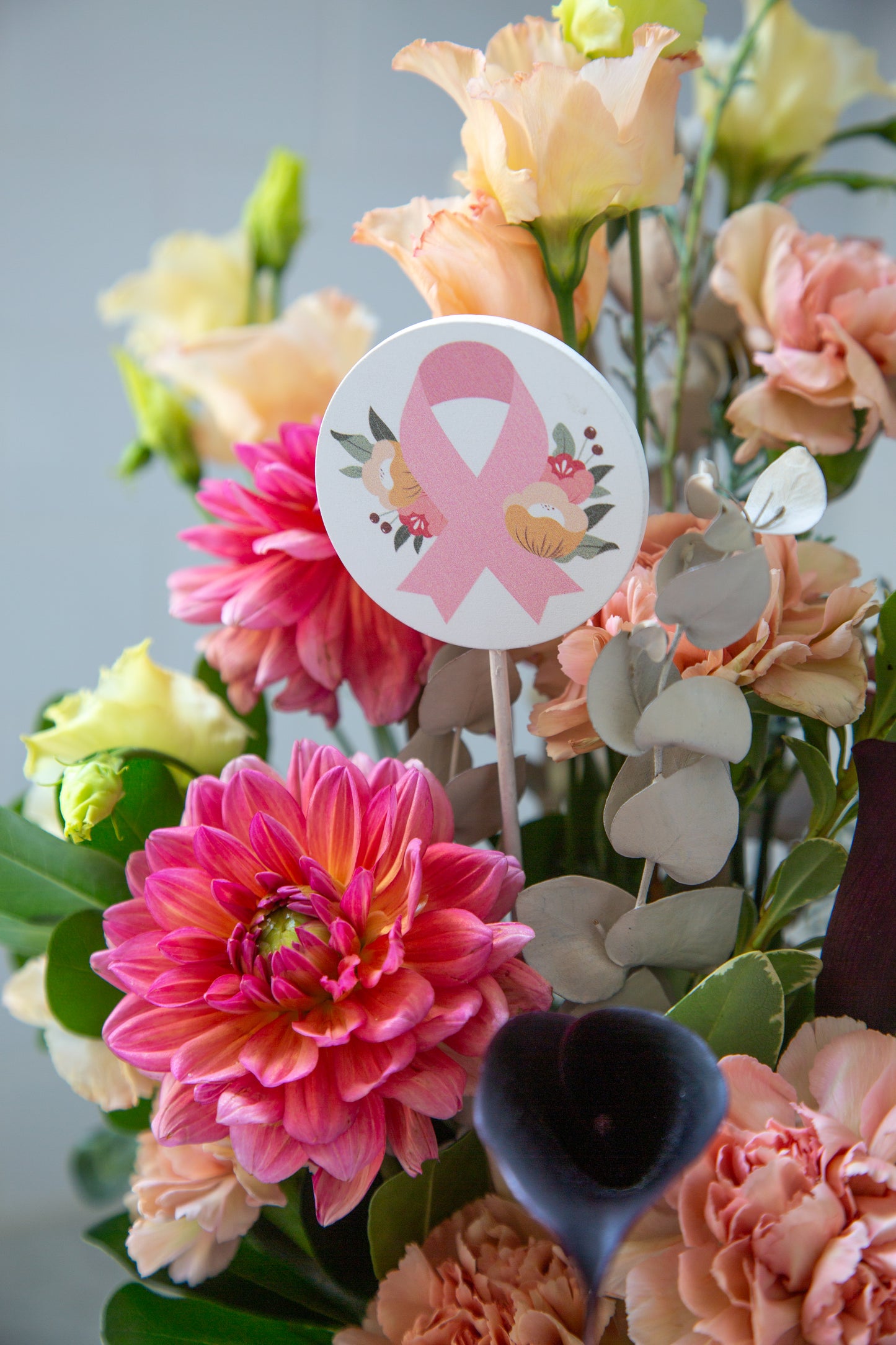 18" Floral Pick - Breast Cancer - Case of 24