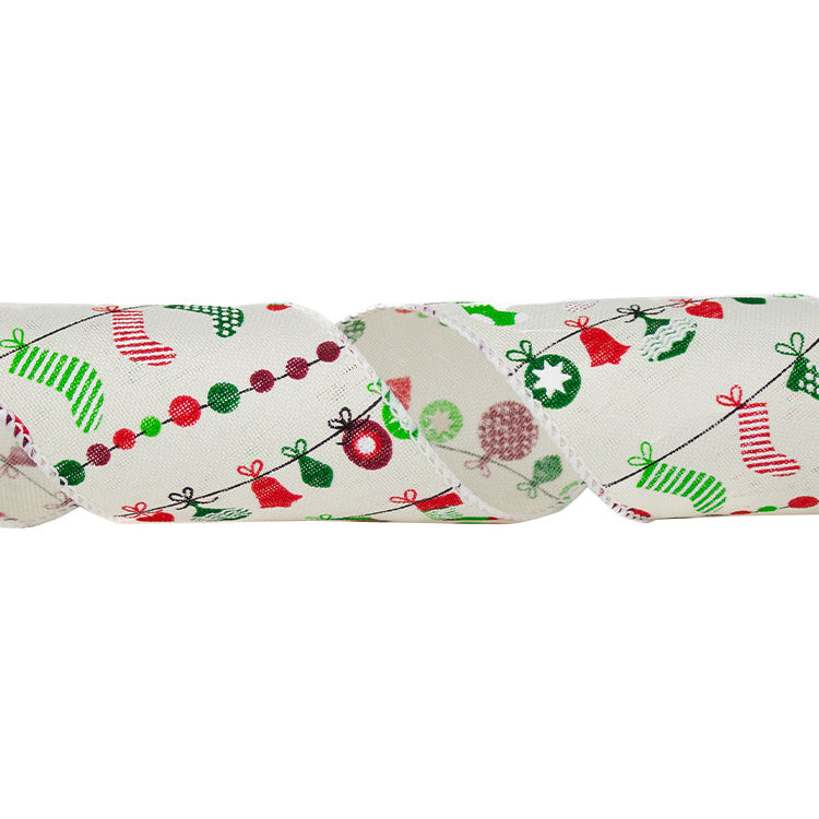 Wired Christmas Charm Ribbon , #40 - 2.5" (50 Yards)