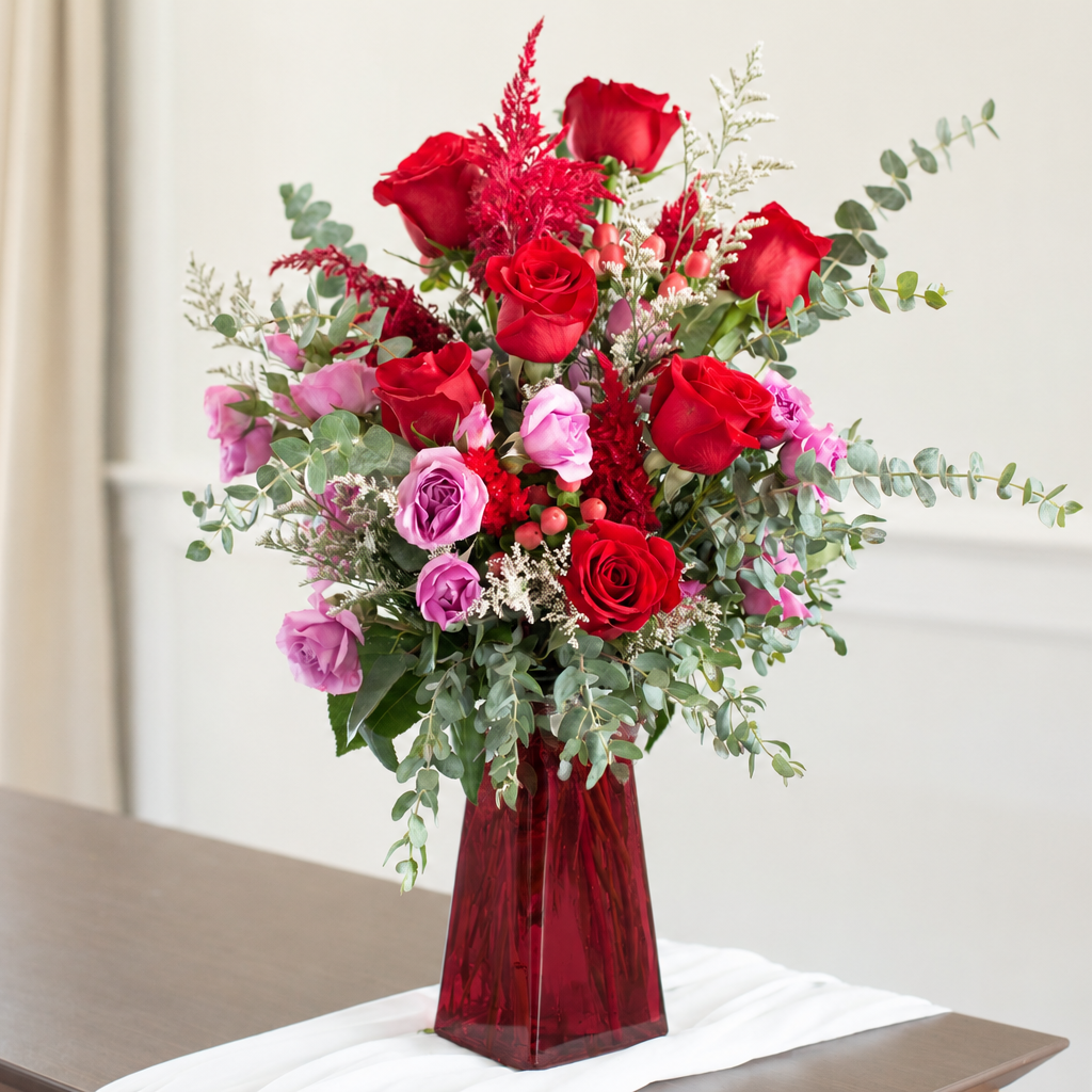 8 1/4" Gathered Square Vase - Cranberry