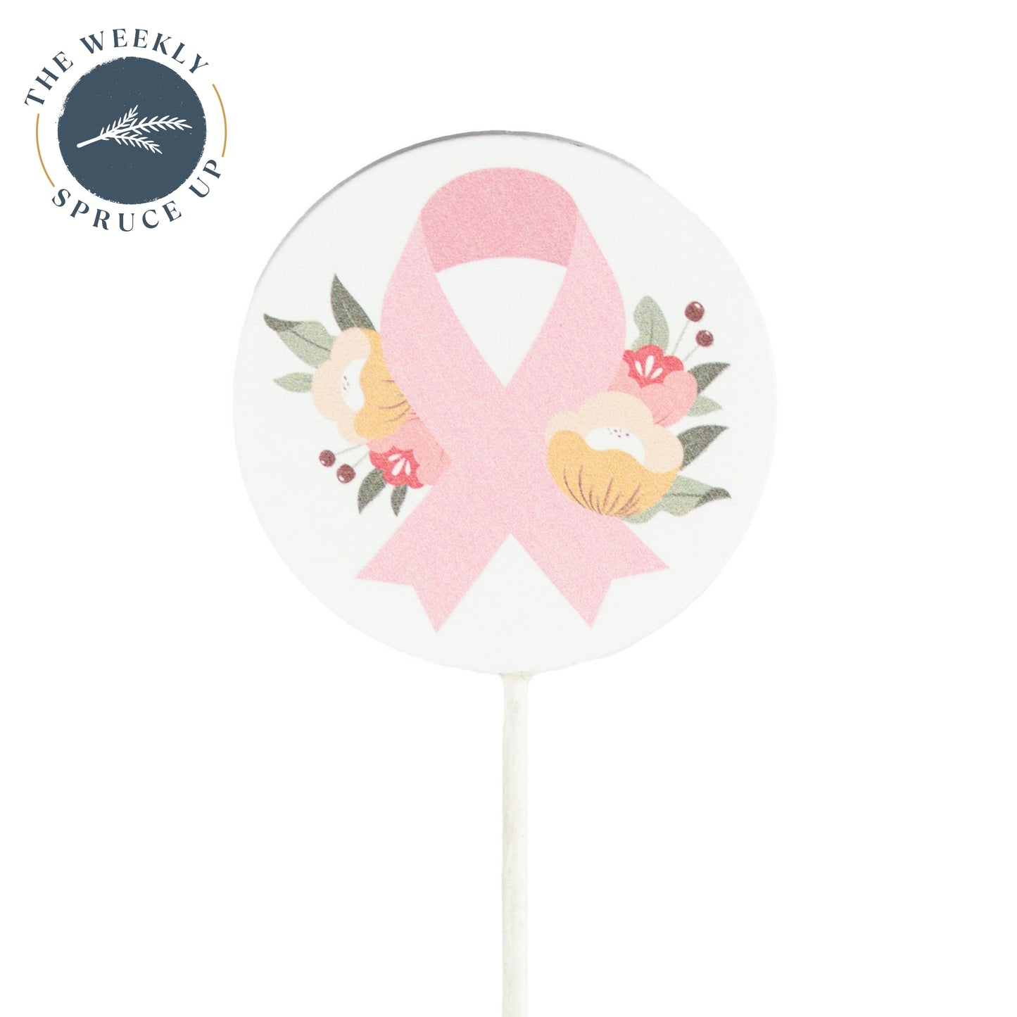 18" Floral Pick - Breast Cancer - Case of 24