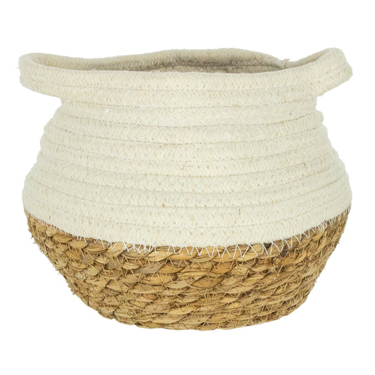 cabled basket in oatmeal color 