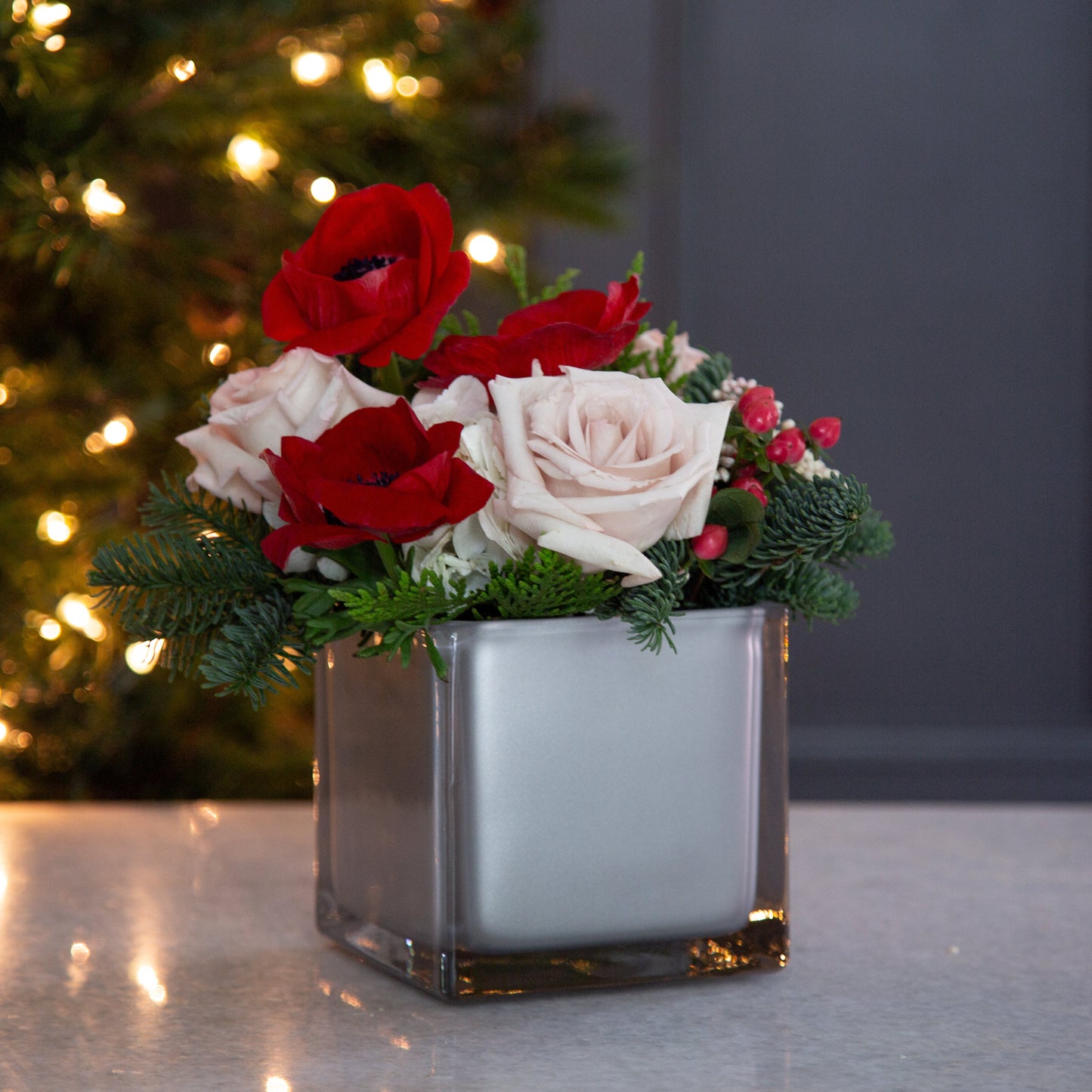 4" and 5" Holiday Peppermint Square Vase