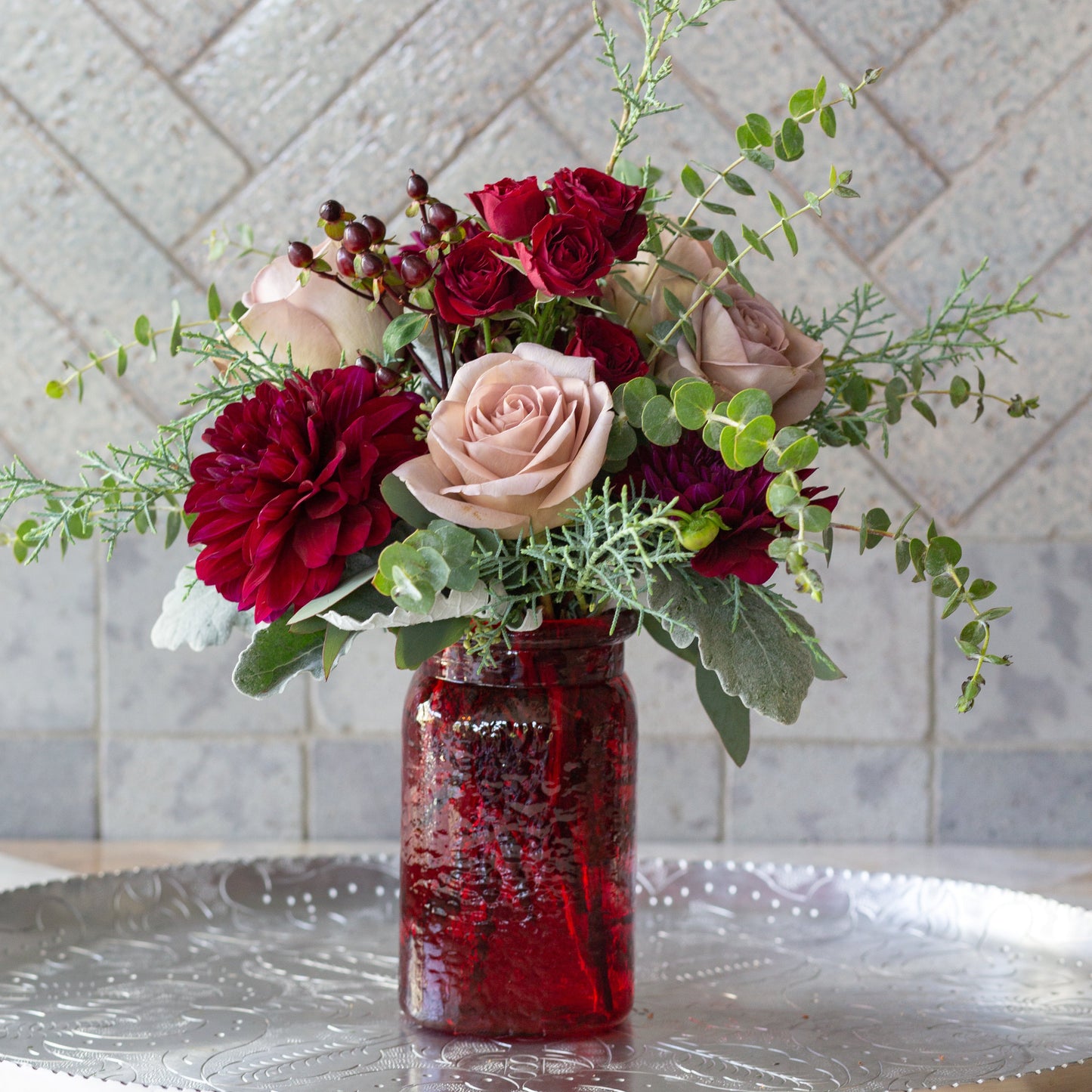 Hammered Glass Jar – Ruby