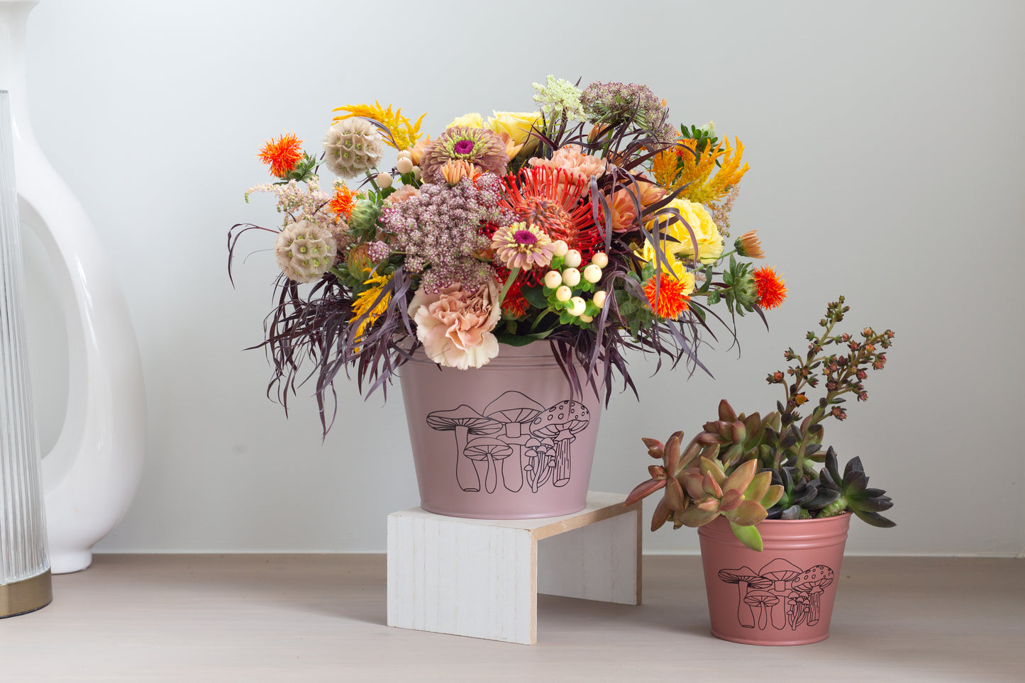 Tin Pail w/ hard liner  - Fall-Inspired Mushroom Design