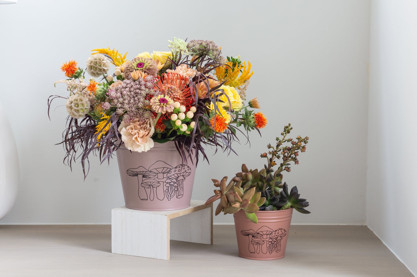 Tin Pail w/ hard liner  - Fall-Inspired Mushroom Design