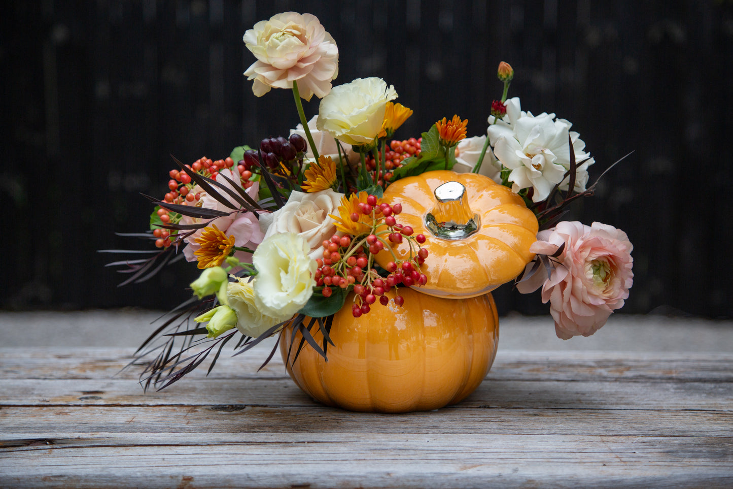 6 7/8" Pumpkin Container w/ Lid & Pick – Matte Black, Stardust, Butterscotch & White