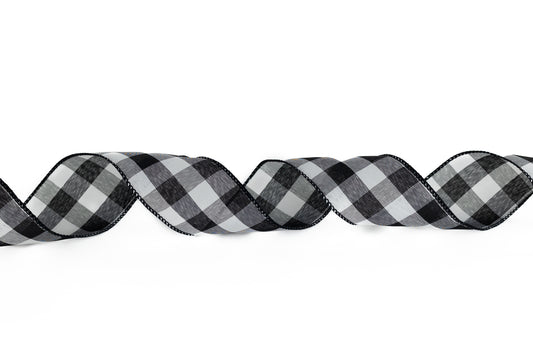 Buffalo Plaid Ribbon – #9 (50 Yards) White/Black