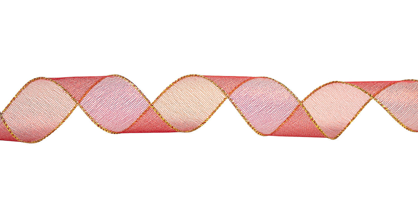 Sheer Frost Ribbon - Red w/Gold Edge - 50 Yards - #40 - Case of 6