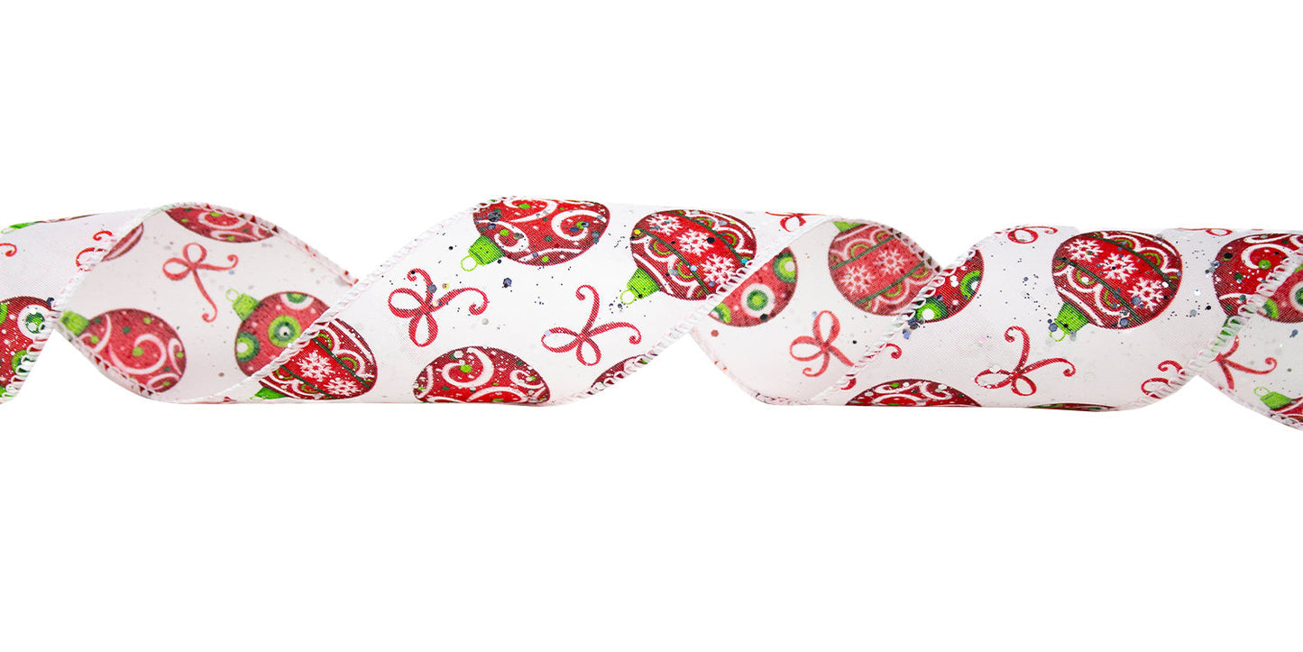 Ornamental Christmas Ribbon - White - 50 Yards - #9 - Case of 6