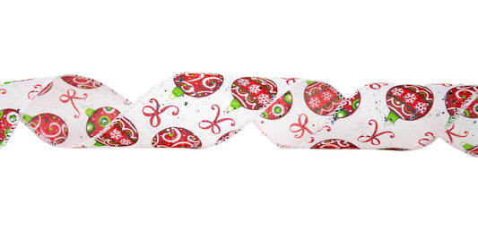 Ornamental Christmas Ribbon - White - 50 Yards - #9 - Case of 6