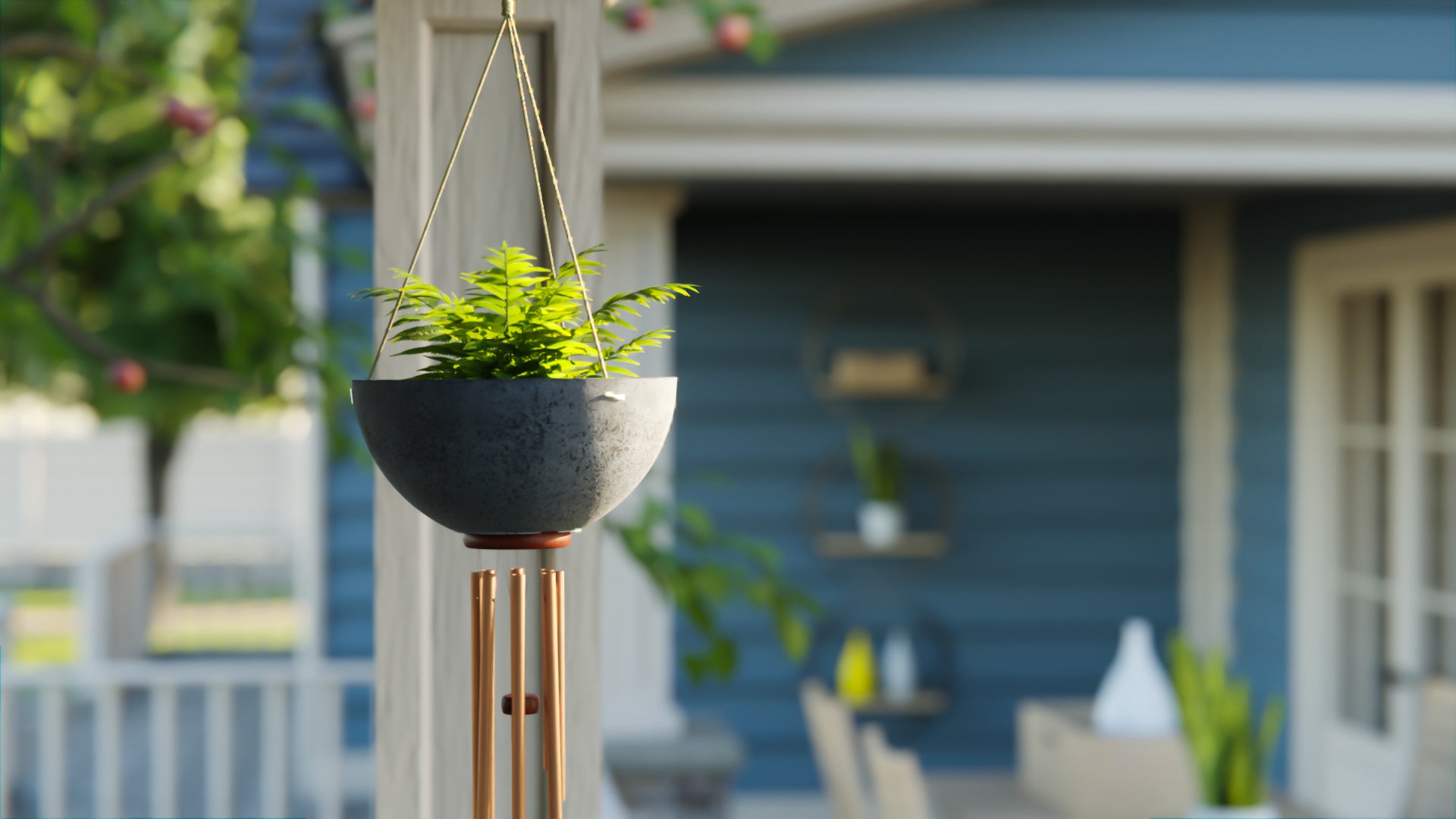 plant pot wind chimes Windchime Planter Charcoal / 14in / Case
