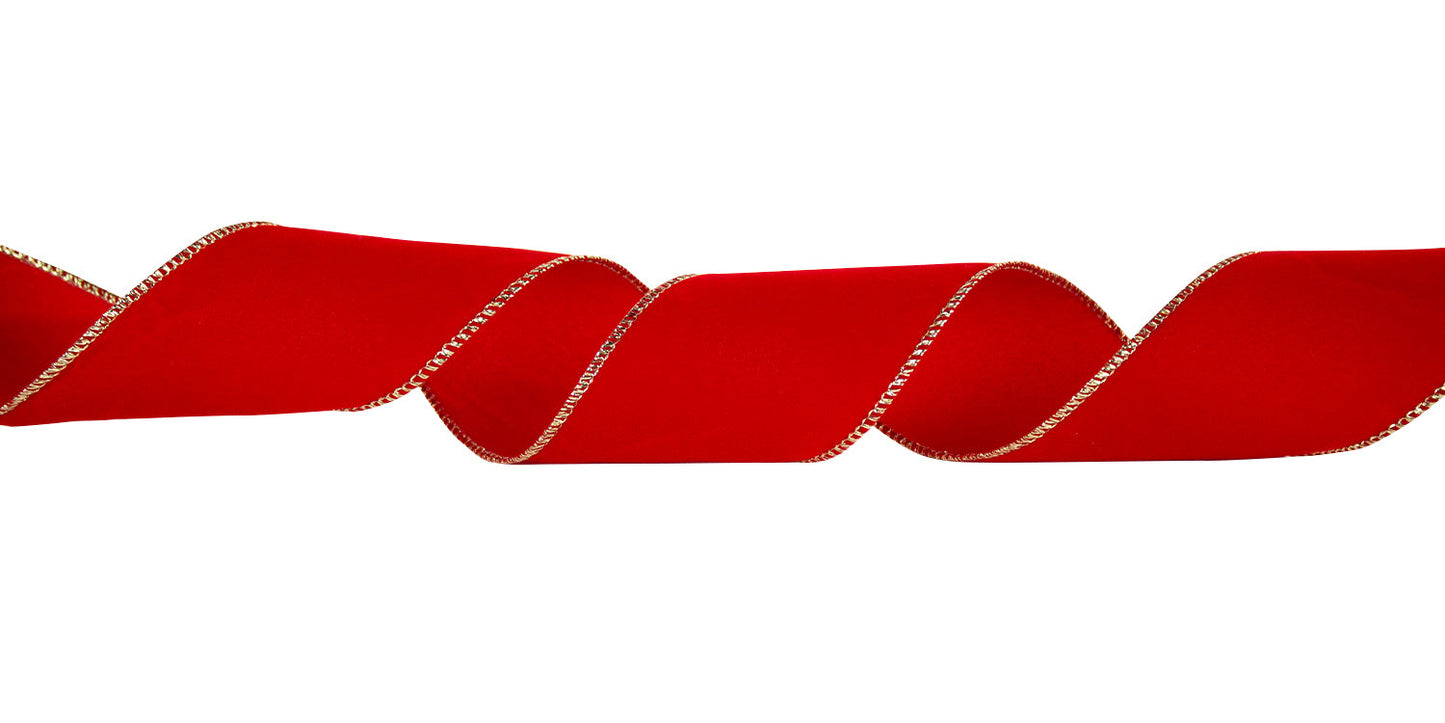 Velvet Gold Edge Ribbon - Medium Red - 50 Yards - #40 - Case of 6