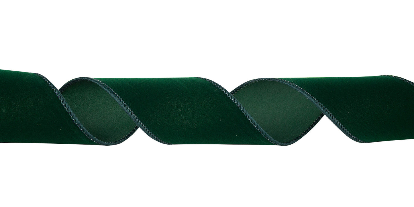 Velvet Matching Edge Ribbon - Green - 50 Yards - #9 - Case of 6