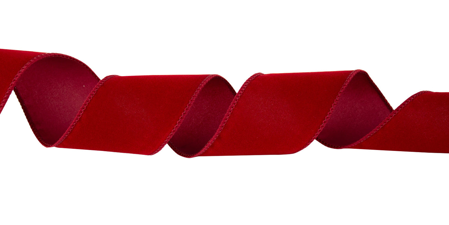 Velvet Matching Edge Ribbon - Holiday Red - 50 Yards - #9 - Case of 6