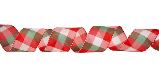 Multi Check Ribbon - Red/Green - 50 Yards - #9 - Case of 6