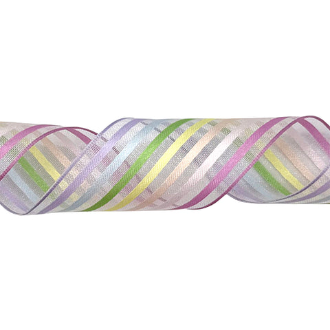 #9 Wired Satin Ribbon – 50 Yards, Sheer Stripe – Pastel