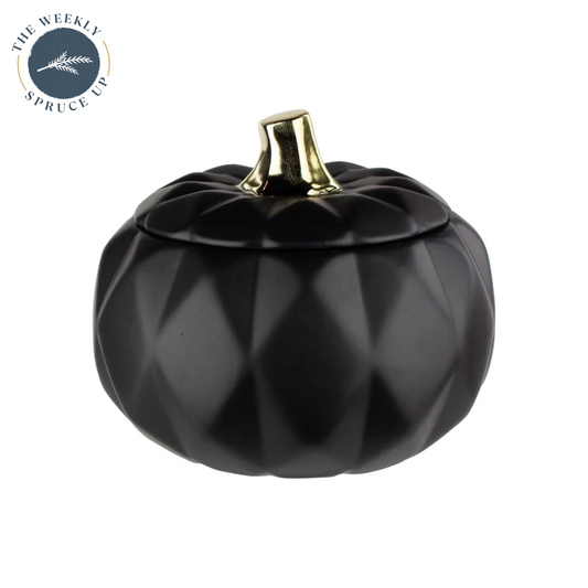 6 7/8" Pumpkin Container with Lid & Pick – Matte Black, Stardust, Butterscotch & White