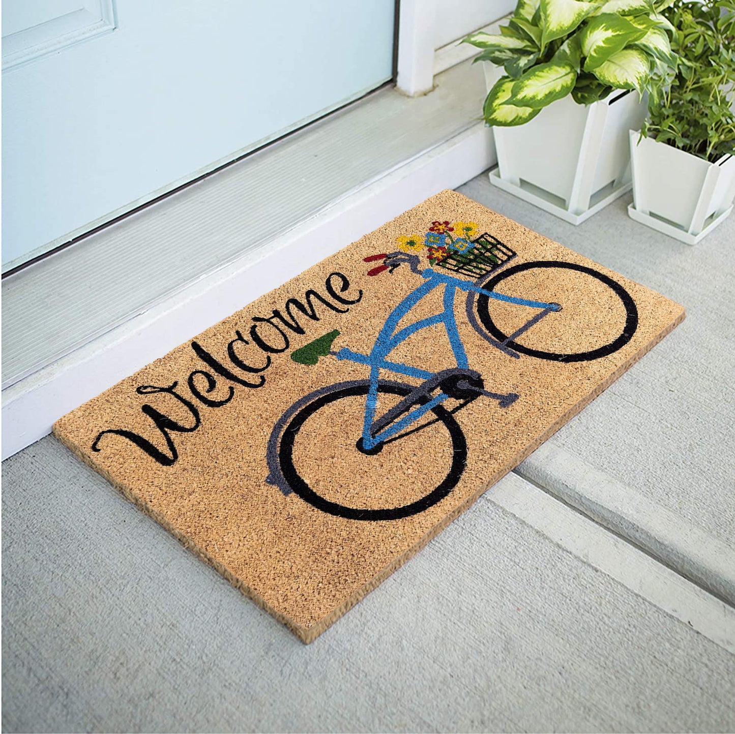 Welcome Bike with Flowers Doormat