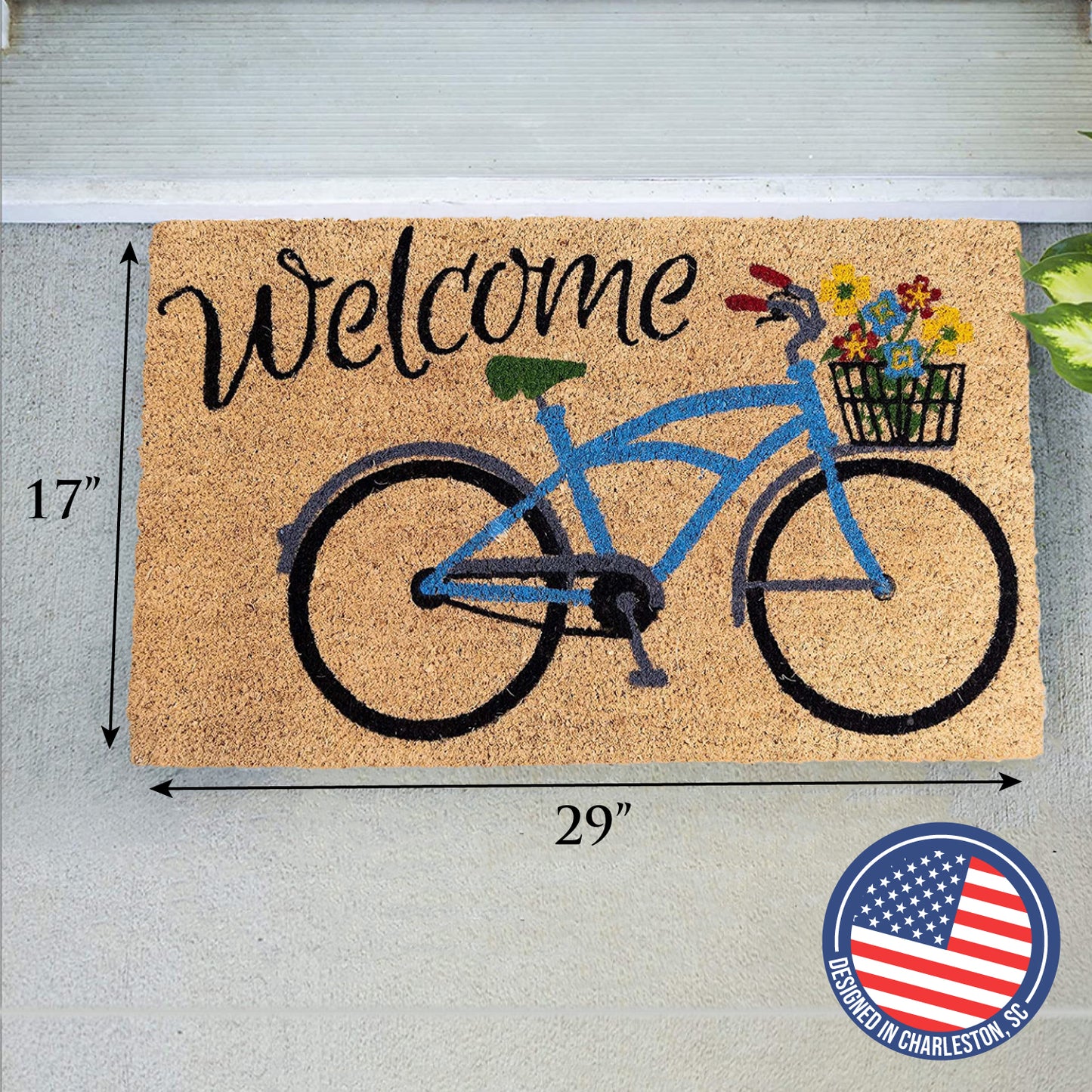 Welcome Bike with Flowers Doormat