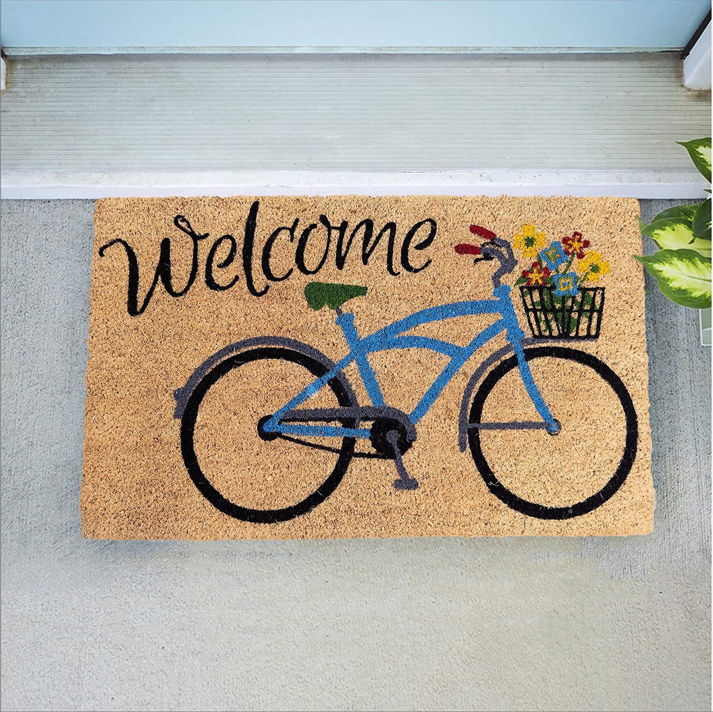 Welcome Bike with Flowers Doormat