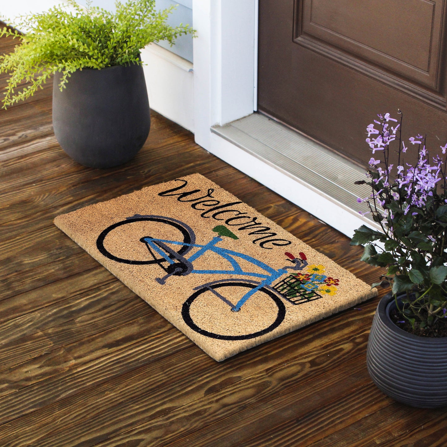 Welcome Bike with Flowers Doormat