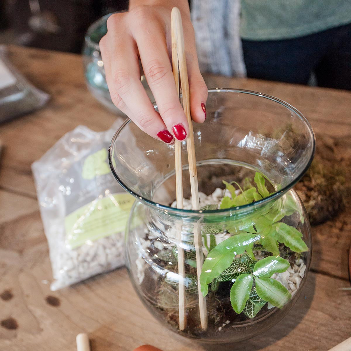 bamboo tongs in use